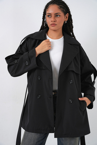 Bigdart Women's Belted Short Trench Coat 5974 - Black