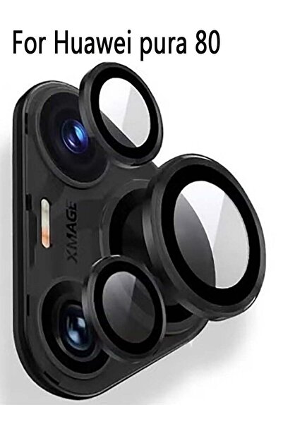 Generic Camera Lens Protector for HUAWEI Pura 80 (Black) — Tempered Glass Metal Frame