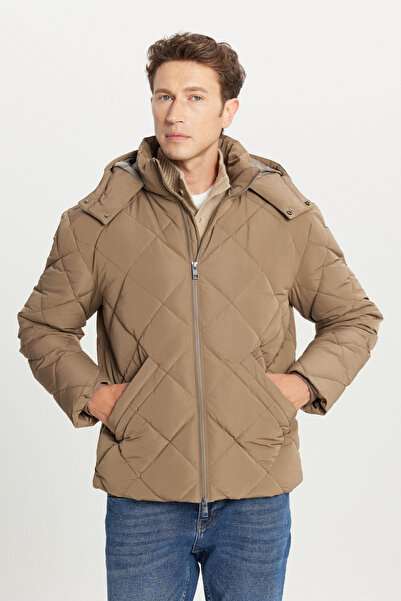 ALTINYILDIZ CLASSICS Men's Mink Standard Fit Regular Cut Hooded Collar Casual Coat with Side Pockets