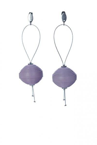 HAIArt Σκουλαρίκια με επιπλέουσα δερμάτινη μπορντούρα - Λιλά