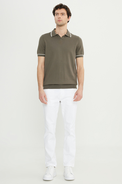 ALTINYILDIZ CLASSICS Men's Khaki 100% Cotton Standard Fit Regular Cut Polo Neck Knitwear T-Shirt