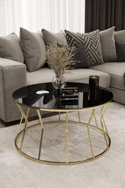 MYDECO Kum Saati Orta Sehpa Gold Kaplama Siyah Ayna