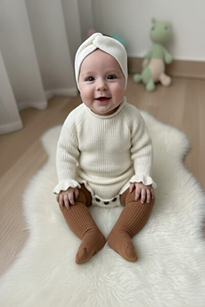 meriç bebe - bütün çocuklar melektir. mrc Stitch-Free Thessaloniki Knitted Sausage Collar Ruffled Baby Girl Knitwear Bodysuit Sweater & Headband Two-Piece Set