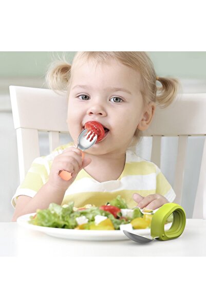 Generic Azoni Toddler Flatware Set - Stainless Steel Fork & Spoon with Circular Silicone Handle (Orange & Gr