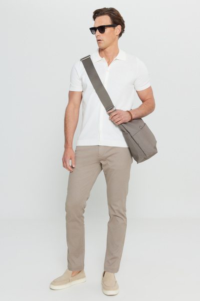 ALTINYILDIZ CLASSICS Men's Ecru 100% Cotton Standard Fit Regular Cut Shirt Collar Knitwear T-Shirt