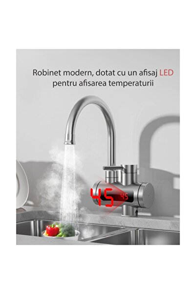 MODVIA Robinet Electric Instant 3300W cu Afisaj LED, Apa Cald in 3 Secunde, Otel Inoxidabil, Rotire 360°