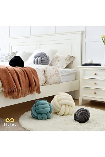 Xess Sioloc Soft Knot Ball Round Throw Pillow Cushion (10.6 in, Ivory)