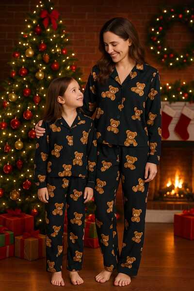 forte bella Patterned Mother-Daughter Top and Bottom Pajama Set