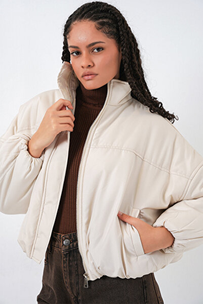 Bigdart Γυναικείο πουπουλένιο παλτό oversized Bomber 5124 - Εκρού