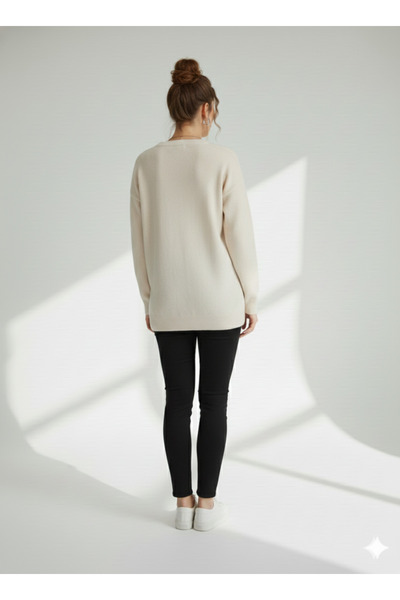 ribana Women's Bow Detailed Crew Neck Double Yarn Knitwear Sweater