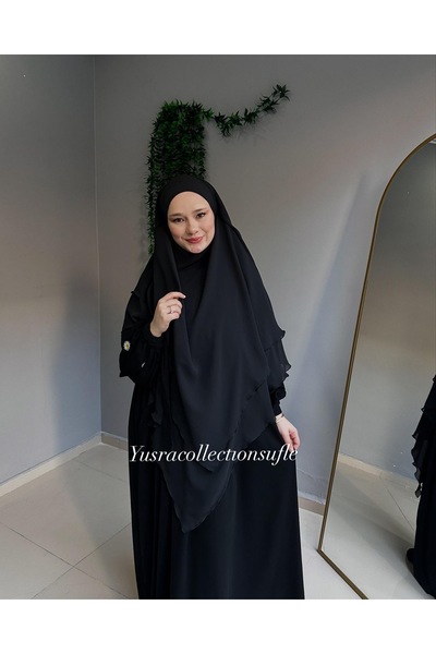 Yüsra Collection طقم فستان ليزا مطرز بالبابونج وتنورة سوفليه طويلة مكون من قط...