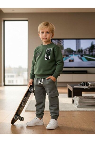 Zekids Boy's Fleece-Lined Printed Tracksuit Set