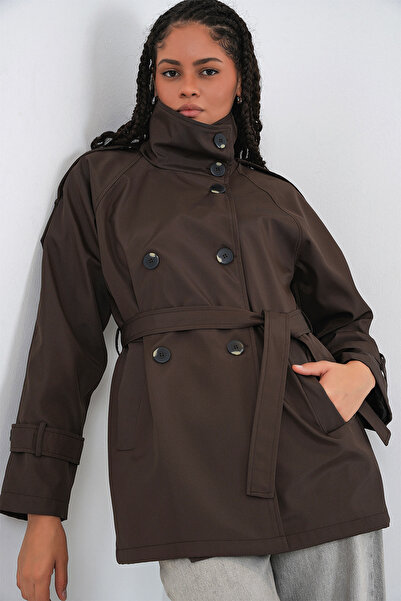 Bigdart Women's Double-Breasted Collar Short Trench Coat 5980 - Brown