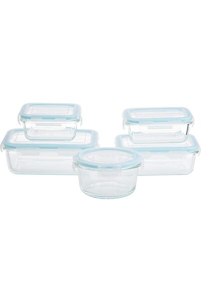 Xess TL2213374 Borosilicate Glass Boro Pro Food Container Set (Blue, 5-Piece)