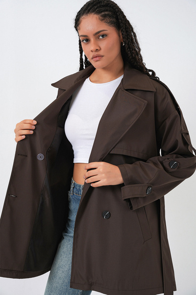Bigdart Women's Belted Short Trench Coat 5974 - A.Brown