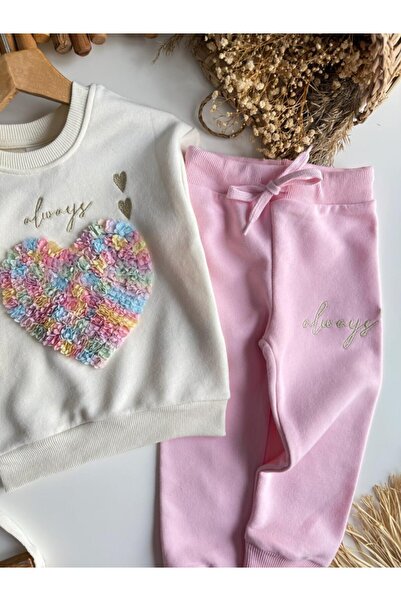 NOBLEKIDS Rainbow Heart Embroidered Girls' Set – Sweatshirt & Jogger Bottoms,...