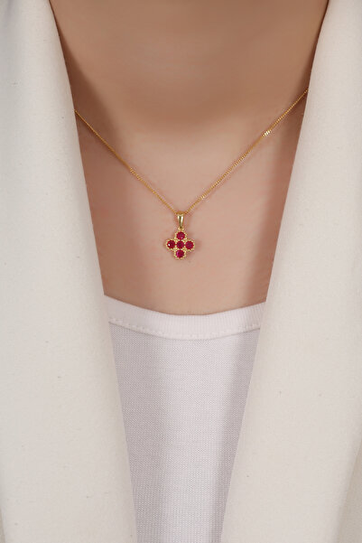 Sanem silver 925 Ayar Gümüş Üzeri 14 Ayar Altın Kaplama, Gümüş Kolye,Yonca Ko...