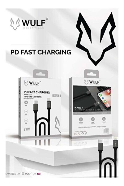 WULF كابل شحن سريع W121 من Type-C إلى Lightning 27W PD - سلك طاقة مضفر بطول 2...