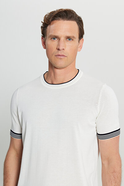 ALTINYILDIZ CLASSICS Men's White 100% Cotton Standard Fit Regular Cut Knitwear T-Shirt