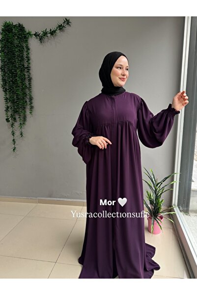 Yüsra Collection Tesettür İnci Ferace cu fermoar pe lungime întreagă