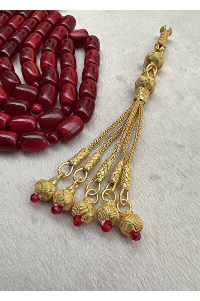 KAZZAZE Gümüş Kazaziye İmame Modeli Boncuk Detaylı Beş Sallantılı Altın Rengi Tesbih Püskülü