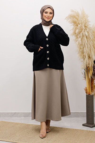 Tesettür Dünyası Buttoned Pocketed Knitwear Cardigan Tsd250225 Black