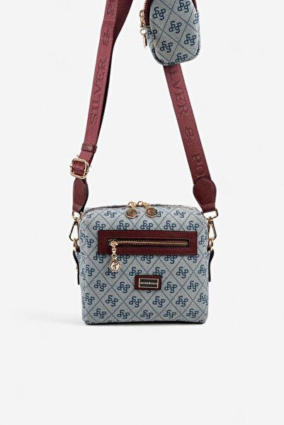 Silver Polo Sp1038 Women's Crossbody Bag Monogram Gray-Burgundy