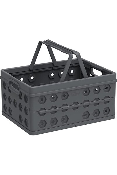 Xess 32L Foldable Basket, Collapsible Storage Crate, Grey