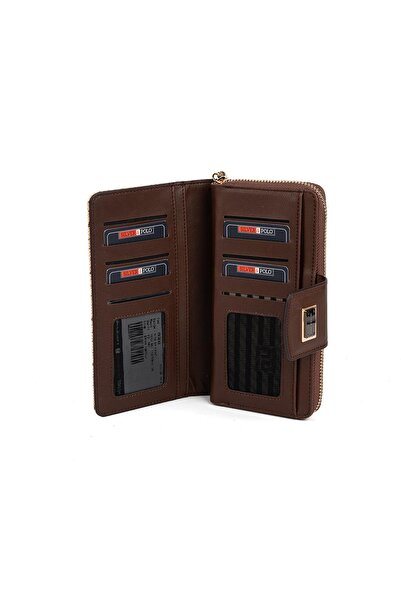 Silver Polo Silver & Polo Sp928 Women's Wallet & Card Holder Monogram Dark Beige-Brown