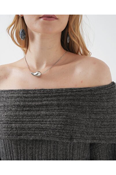 Modamorfo 15920 Madonna Collar Oversize Knitwear Dress - Anthracite