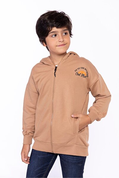 Toontoy Boys' Hooded Zippered Pockets Low Shoulder Embroidery Printed Knitted...