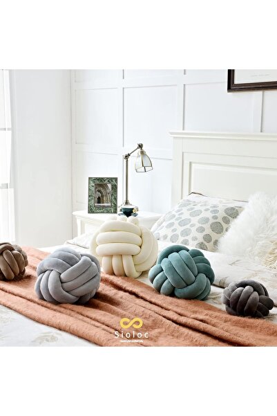 Xess Sioloc Soft Knot Ball Round Throw Pillow Cushion (10.6 in, Ivory)