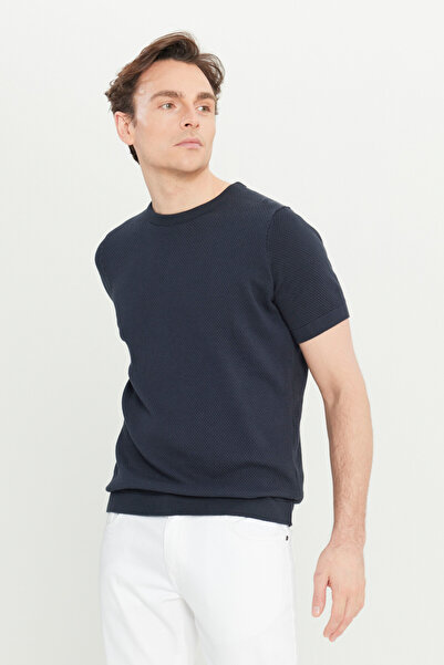 ALTINYILDIZ CLASSICS Men's Navy Blue 100% Cotton Standard Fit Regular Cut Crew Neck Knit T-Shirt