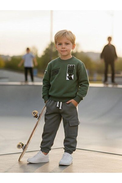 Zekids Boy's Fleece-Lined Printed Tracksuit Set