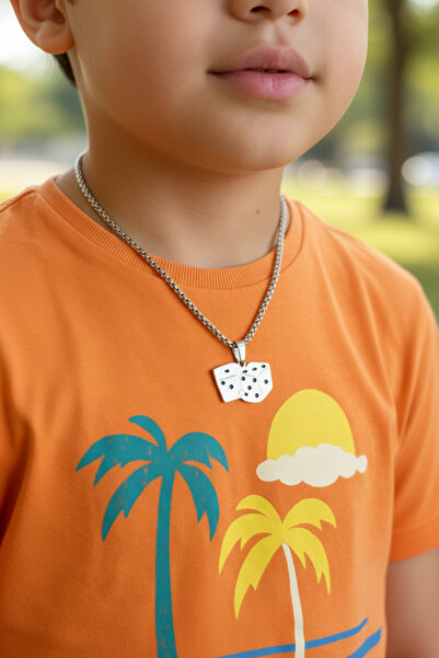 derokas 316 L Full Steel Children's Lucky Dice Necklace 3D Non-Tarnish
