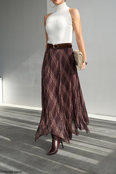 Haticepalas Plaid Patterned Asymmetrical Skirt Brown