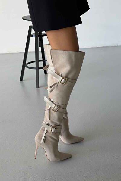 AYAKKABI PRENSİ Λεπτομερής ρωμαϊκή αγκράφα πάνω από το γόνατο TEN SUEDE