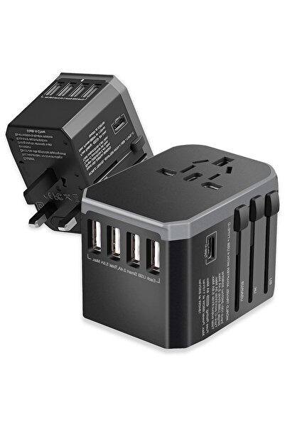 OEM Universal charger adapter, 4x USB + 1x USB-C, universal AC, black