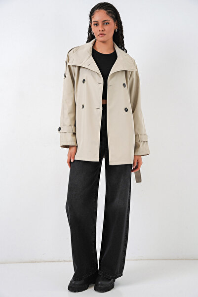 Bigdart Women's Double-Breasted Collar Short Trench Coat 5980 - Beige