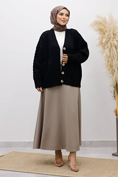 Tesettür Dünyası Buttoned Pocketed Knitwear Cardigan Tsd250225 Black