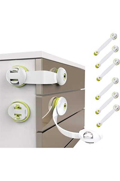 LinJie أقفال أمان للأطفال للثلاجة والخزانة مع وسادات لاصقة، 6 قطع، أبيض