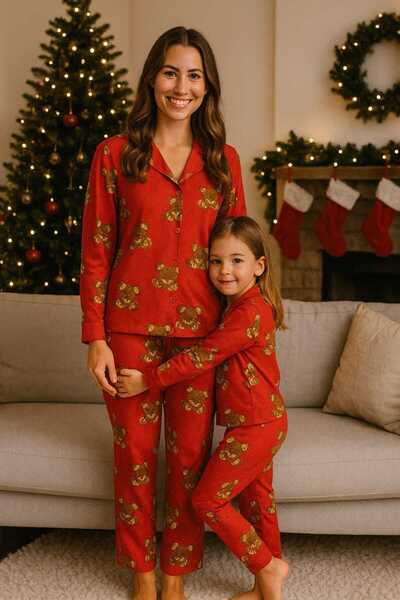 forte bella Patterned Mother-Daughter Top and Bottom Pajama Set