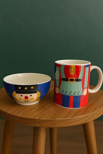 NEWNOW Nutcracker Designed Mug & Bowl Set – New Year's Special Series” Mug with Glass