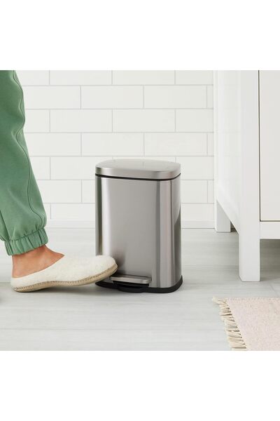 Xess Smudge-Resistant Rectangular Trash Can with Soft-Close Foot Pedal, Brushed Stainless S