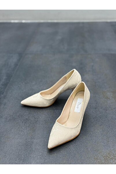 DİVA Κρεμ Κροκόδειλος Γυναικείο Παπούτσι με τακούνι