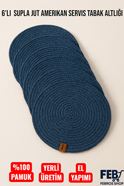 Febros 6-Piece Jut Supla American Dinner Set – 100% Cotton, Handmade, Non-Slip Round Plate Coasters