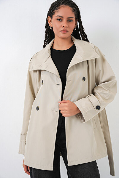 Bigdart Women's Double-Breasted Collar Short Trench Coat 5980 - Beige