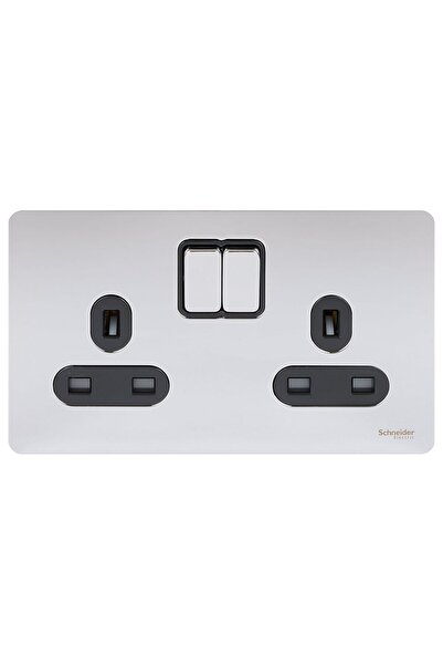 Schneider Electric مقبس طاقة مزدوج بلوحة مسطحة بدون براغي - 13 أمبير، GU3420DBPC، بول