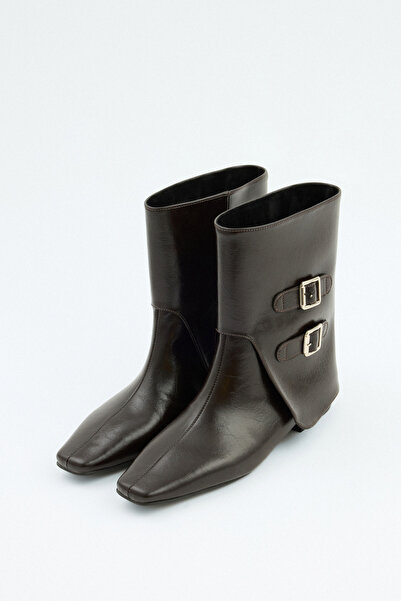 LUTVELIZADE Boots 2528 - Bitter Brown Women's Boots with Double Buckle and Gaiter Detail