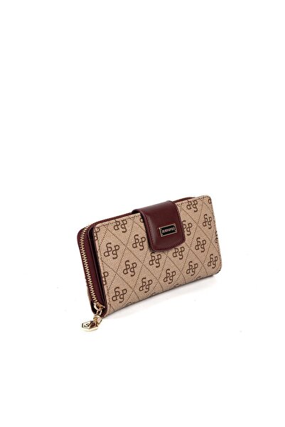 Silver Polo Silver & polo sp928 women's wallet & card holder monogram dark beige-burgundy